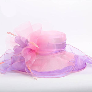Elegant Women's Organza Wide Brim Layered Hats w/ Flower Motif - Ailime Designs