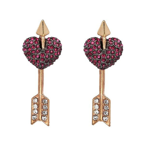 Crystal Heart & Arrow Rhinestone Drop Earrings - Ailime Designs