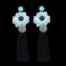 Load image into Gallery viewer, Women&#39;s Vintage Tassel Fringe Drop Earrings w/ Flower Motif Ornament