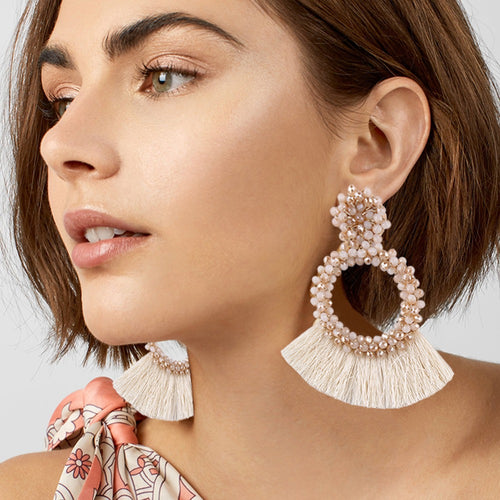 Bead Loop & Tassel Design Women's Drop Earrings - Ailime Designs