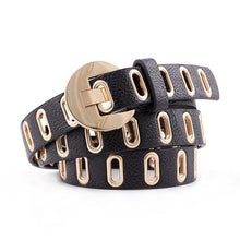 Load image into Gallery viewer, Gold Stylish Grommet Design Women&#39;s PVC Leather Belts - Ailime Designs
