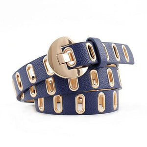 Gold Stylish Grommet Design Women's PVC Leather Belts - Ailime Designs