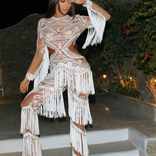 Load image into Gallery viewer, Shaker Shaker Fringe Style Design Nude &amp; Sheer Long Sleeve Jumpsuits