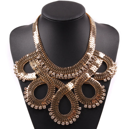 Women's Gold Bib Collar Style Chucky Rhinestone Necklaces - Ailime Designs