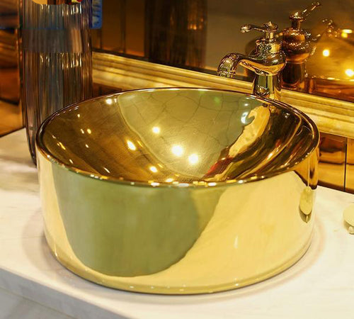 Decorative Gold Round Basin Top-mount Sinks - Ailime Designs