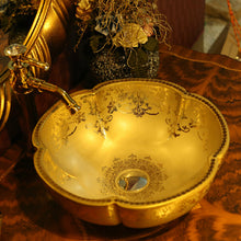 Load image into Gallery viewer, Gold Metallic Beaded Trim Deck Mount Basin Sinks - Ailime Designs