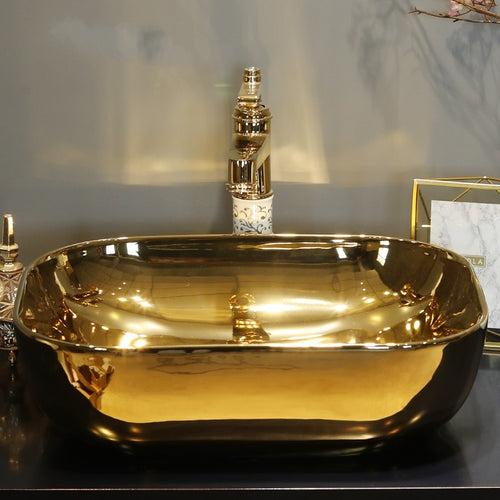 Decorative Gold Rectangular Bathroom Basin Sinks - Ailime Designs