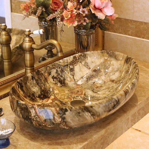 Decorative Brown Marble Design Bathroom Basin Top-mount - Ailime Designs