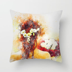 Lovely Watercolor Screen Print Design Throw Pillows - Ailime Designs