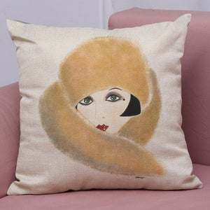 Stylish Retro Design 40's Women Head-shot Throw Pillows - Ailime Designs