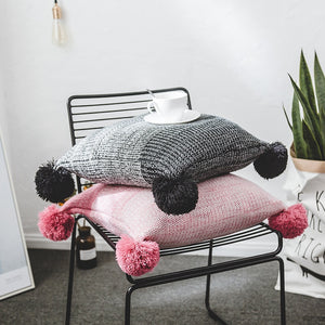 Super Warm Knitted Pom Poms Design Throw Pillows