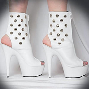 Women's White Rivet Design Shoe Boots