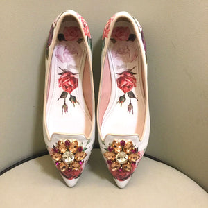 Women's Genuine Leather Crystal Floral Print Design Shoes
