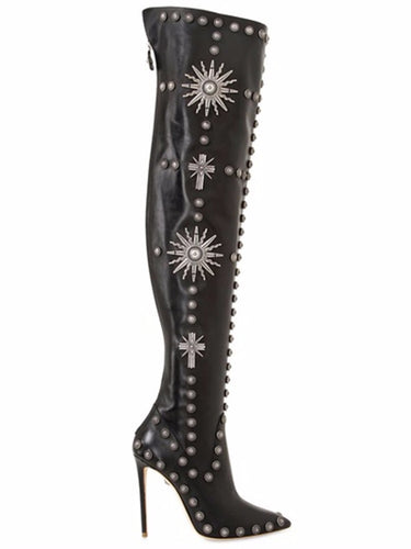 Women's Stylish Knee High Ornament Design Boots