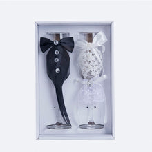 Load image into Gallery viewer, Adorable Black &amp; White Wedding Couple Champagne Glasses - Ailime Designs