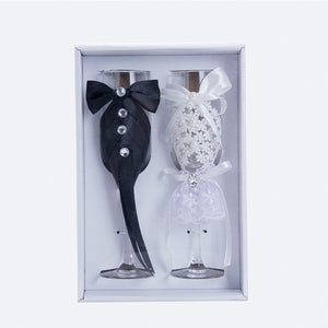 Adorable Black & White Wedding Couple Champagne Glasses - Ailime Designs