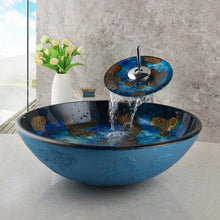 Load image into Gallery viewer, Elegant Tempered Blue Design  Glass Vessel Sinks
