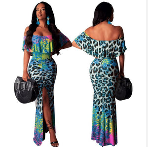 Women's Multi-color Leopard Design Maxi Dresses
