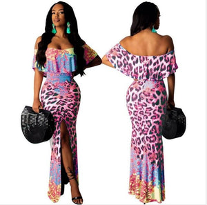 Women's Multi-color Leopard Design Maxi Dresses