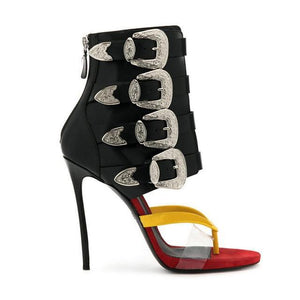 Women's Buckle Strap Design Toe Sling Shoe Boots