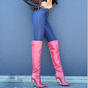 Women's Stylish Fashion Pu Leather Cuff Design Knee High Boots