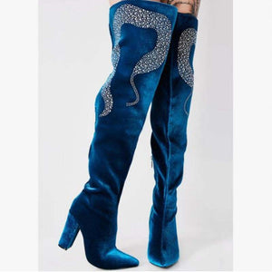 Women's Sexy Rhinestone Trim Design Thigh High Boots