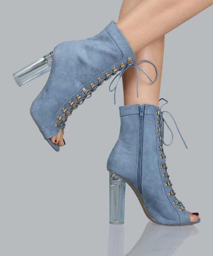 Women's Stylish Denim Lace Tie Shoe Ankle Boots