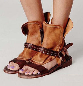 Women's Gladiator Design Genuine Leather Shoe Boots