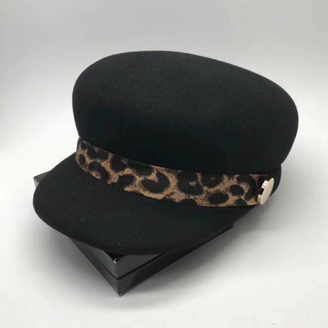 Cool Vintage Style Leopard Newsboy Black Caps - Ailime Designs