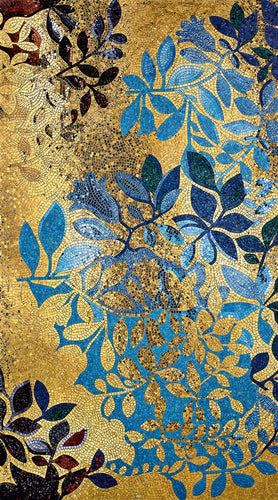 Blue Multi Leaf Print Design Mosaic Tile Art Design