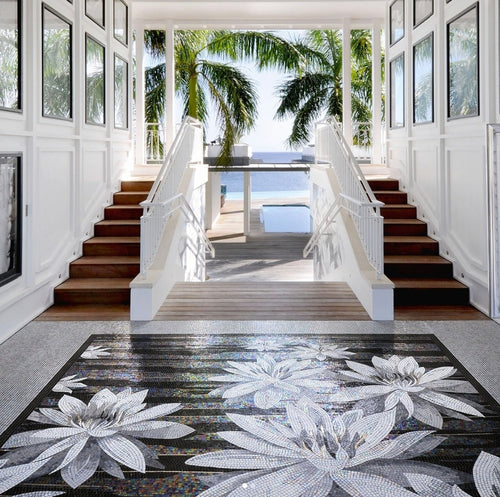 Black & White Floral Design Mosaic Tile Design