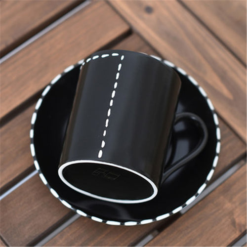 Elegant 2 Pc Black-Line Porcelain China Cup & Saucer Set