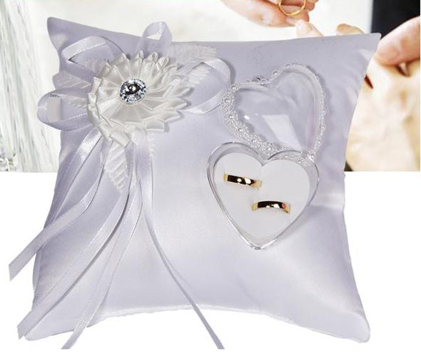 Bridal Ring Bearer Pillows w/ Satin Ribbon Tie & Rhinestones