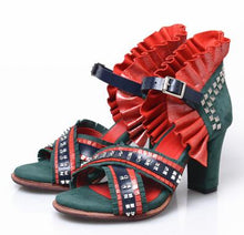 Load image into Gallery viewer, Women&#39;s Multi Color Ruffles &amp; Rivets Design High Heels