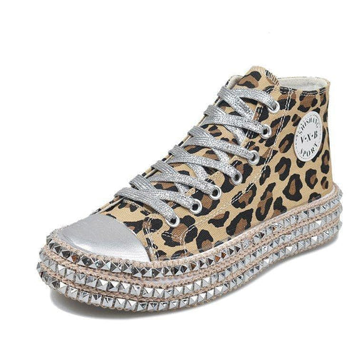 Women's Leopard Rivet Design High & Low Top Sneakers