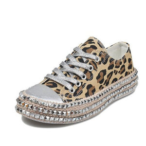Women's Leopard Rivet Design High & Low Top Sneakers