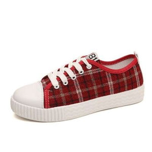 Women's College Style Plaid Canvas Sneakers