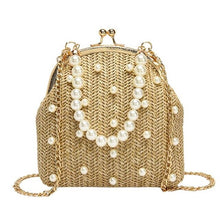 Load image into Gallery viewer, Women&#39;s Faux Pearl Design Straw Purses