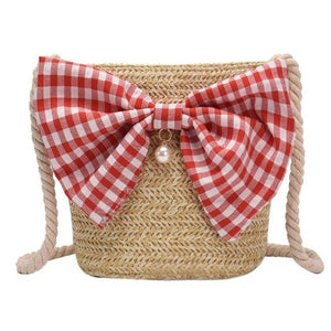 Women's Woven Straw Design Handbags w/ Rope Strap