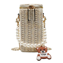 Load image into Gallery viewer, Women&#39;s Cute Rectangular Pearl Handle Straw Purses