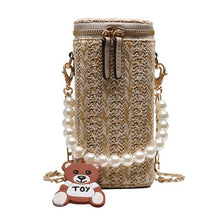 Load image into Gallery viewer, Women&#39;s Cute Rectangular Pearl Handle Straw Purses