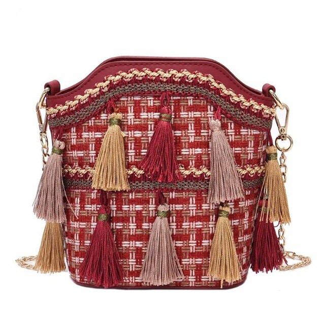 Women's Stylish Summer Tassel Trim Straw Handbags