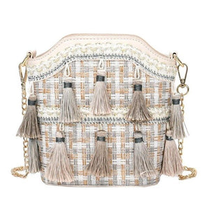 Women's Stylish Summer Tassel Trim Straw Handbags