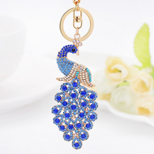 Load image into Gallery viewer, Blue Peacock Rhinestone Keychain Holders - Purse Accessories