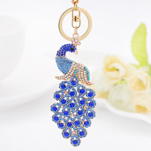 Blue Peacock Rhinestone Keychain Holders - Purse Accessories