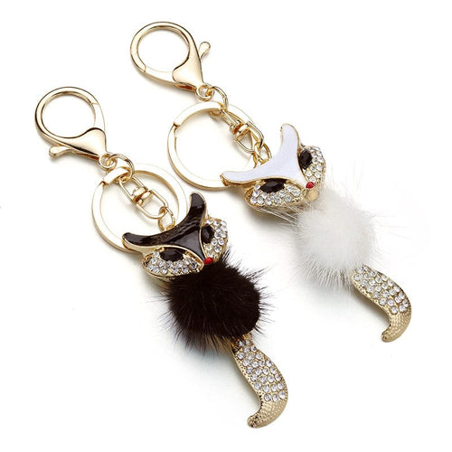 Fox Fur Rhinestone Keychain Holders - Purse Accessories