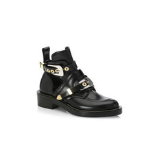 Load image into Gallery viewer, Women&#39;s Black Double Strap Motorcycle Style Ankle Boots
