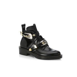 Women's Black Double Strap Motorcycle Style Ankle Boots