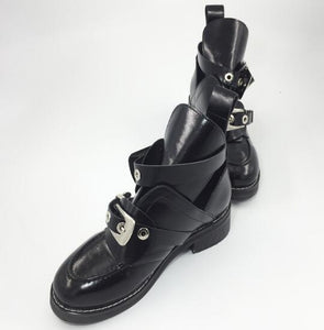 Women's Black Double Strap Motorcycle Style Ankle Boots