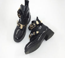 Load image into Gallery viewer, Women&#39;s Black Double Strap Motorcycle Style Ankle Boots